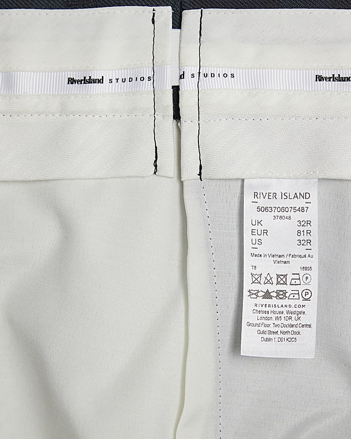 Green Slim Fit Check Suit Trousers