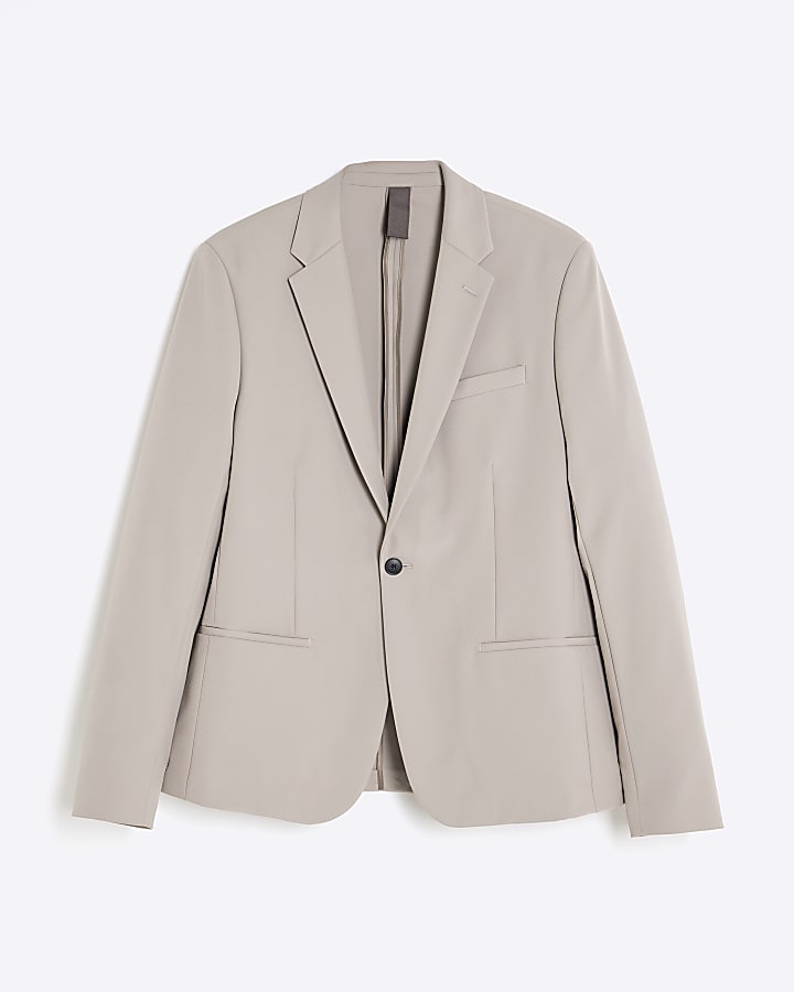 Beige Skinny Fit Suit Jacket