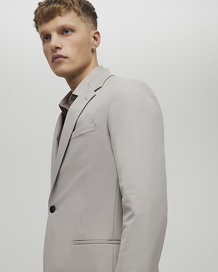 Beige Skinny Fit Suit Jacket