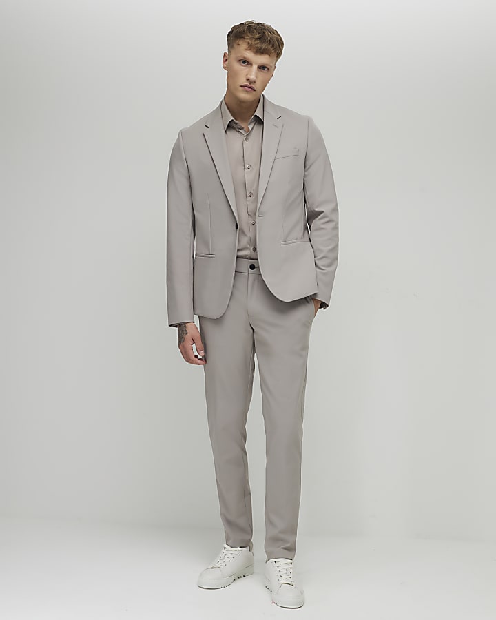 Beige Skinny Fit Suit Jacket
