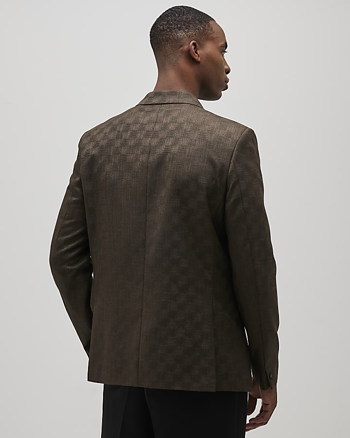 Brown Checkerboard Blazer Jacket