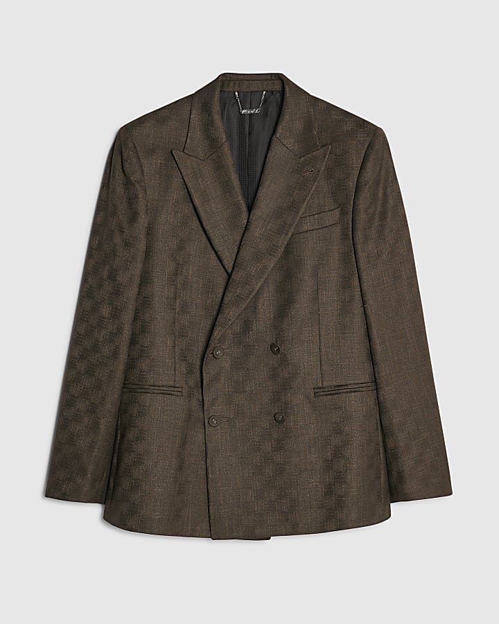 Brown Checkerboard Blazer Jacket