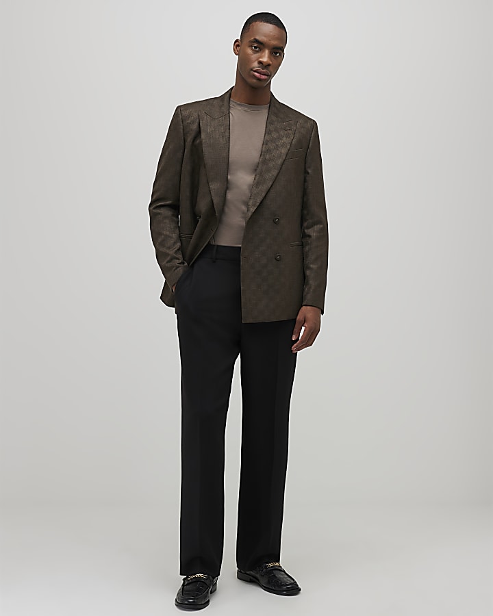 Brown Checkerboard Blazer Jacket