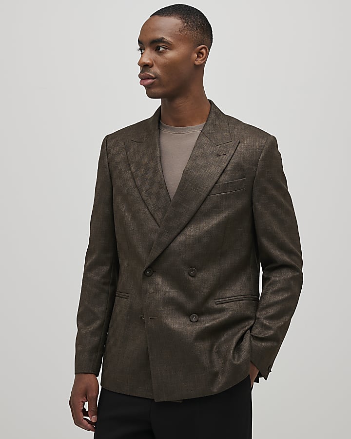 Brown Checkerboard Blazer Jacket