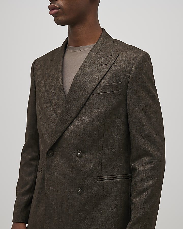 Brown Checkerboard Blazer Jacket