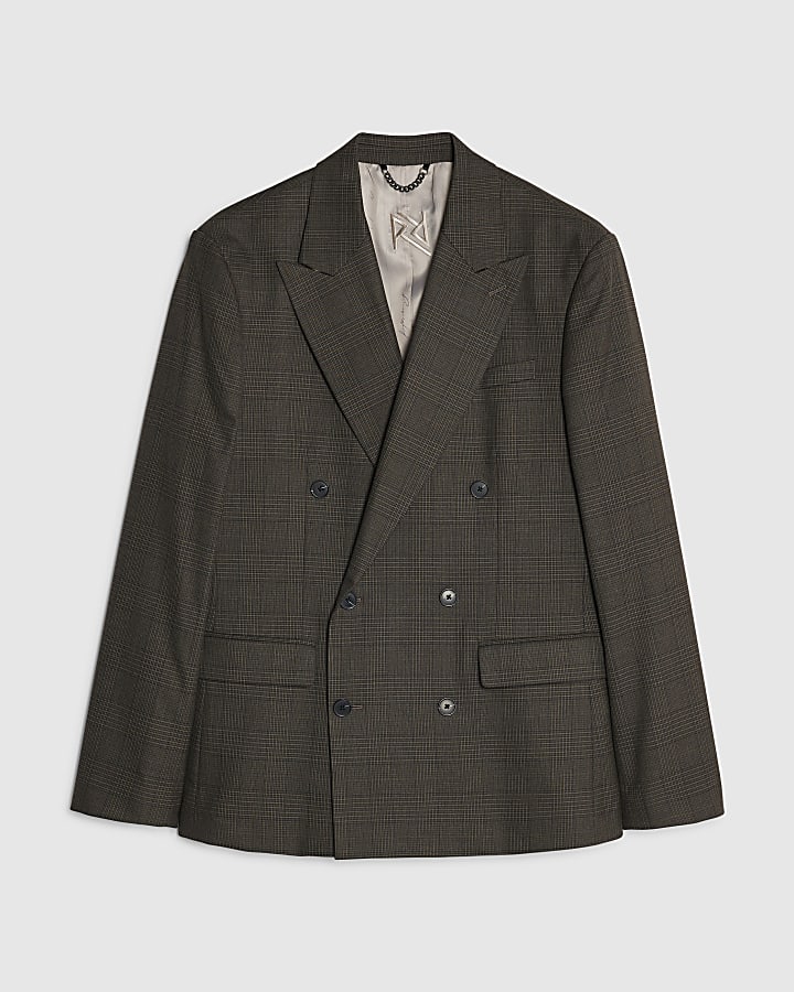 Brown Slim Fit Check Suit Jacket