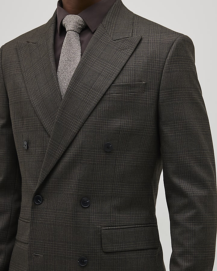 Brown Slim Fit Check Suit Jacket