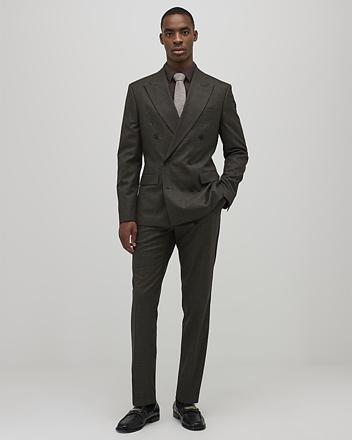 Brown Slim Fit Check Suit Jacket