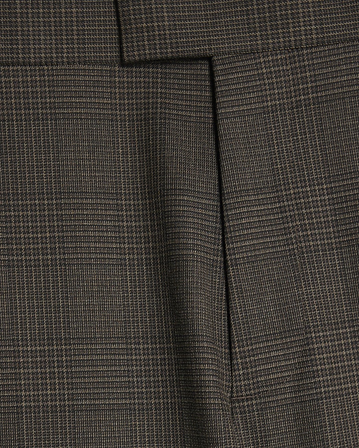Brown Slim Fit Check Suit Trousers
