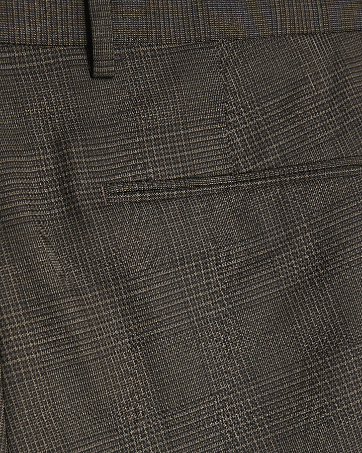 Brown Slim Fit Check Suit Trousers