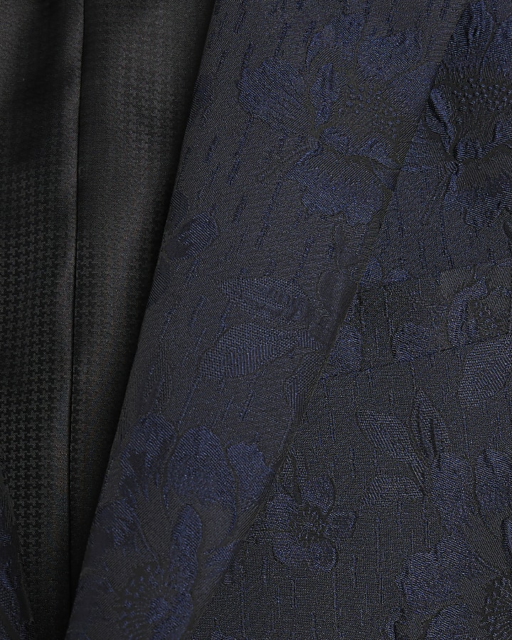 Navy Slim Fit Floral Jacquard Suit Jacket