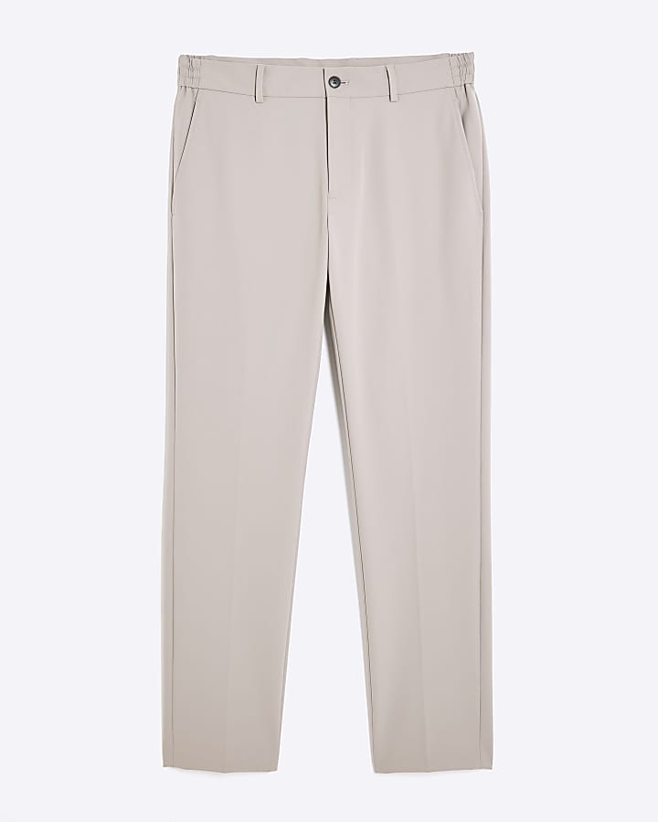 Beige Skinny Fit Suit Trousers