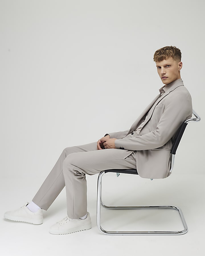 Beige Skinny Fit Suit Trousers
