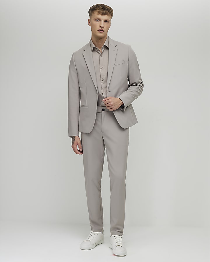 Beige Skinny Fit Suit Trousers