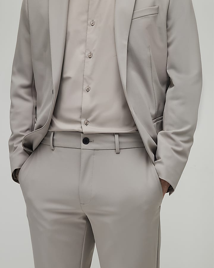 Beige Skinny Fit Suit Trousers