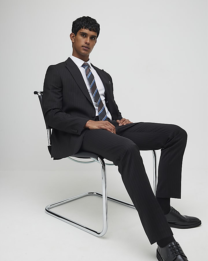 Black Slim Fit Stripe Suit Trousers