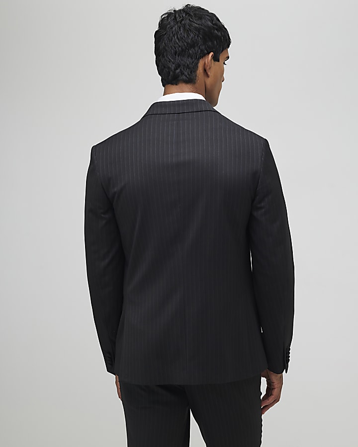 Black Slim Fit Stripe Suit Jacket