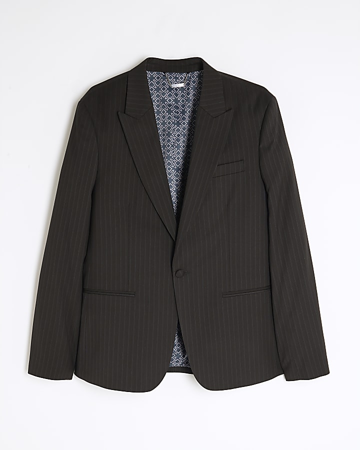 Black Slim Fit Stripe Suit Jacket