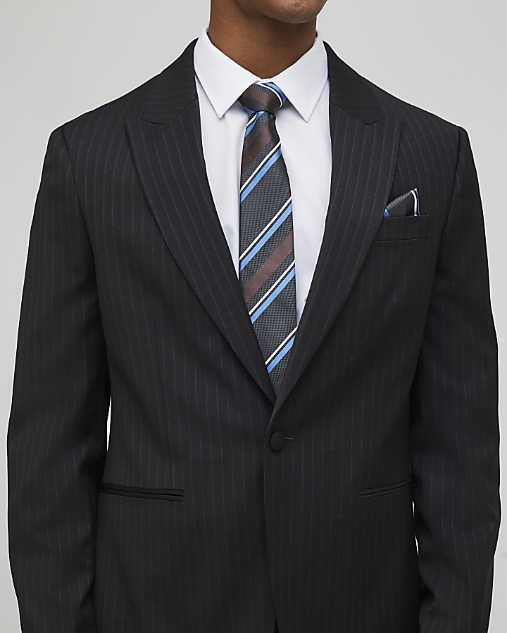 Black Slim Fit Stripe Suit Jacket