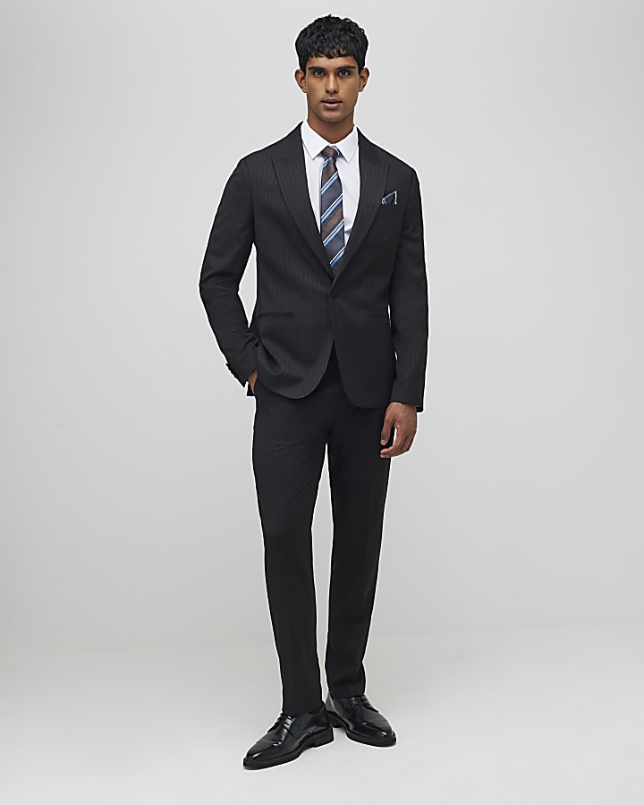Black Slim Fit Stripe Suit Jacket