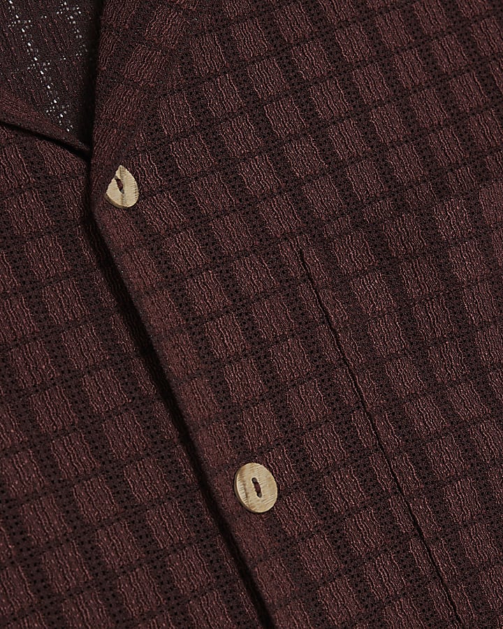 Red Regular Fit Grid Textured Revere Shirt