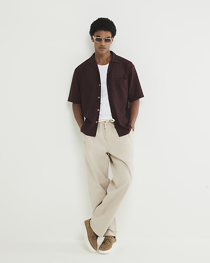 Red Regular Fit Grid Textured Revere Shirt