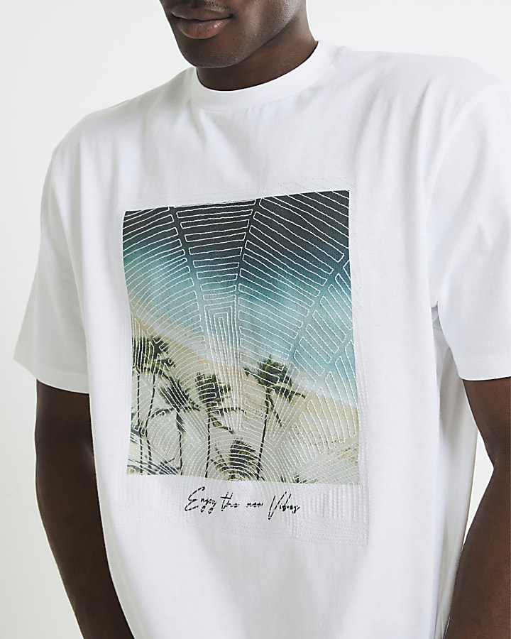 White Palm Tree Embroidered T-Shirt