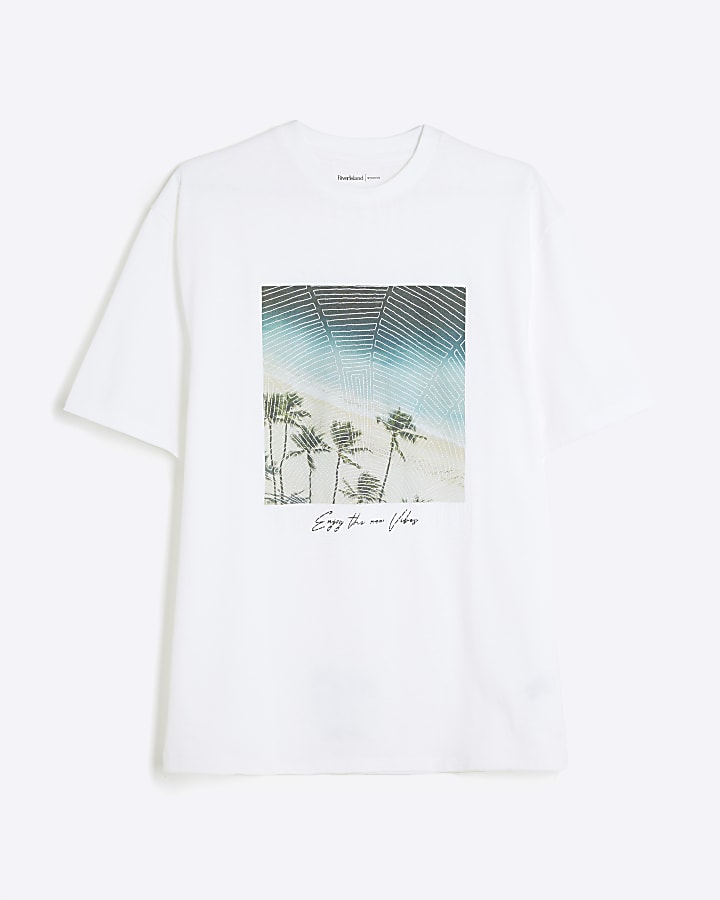 White Palm Tree Embroidered T-Shirt