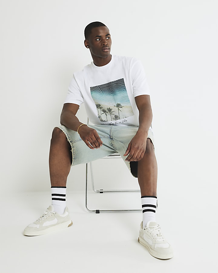 White Palm Tree Embroidered T-Shirt