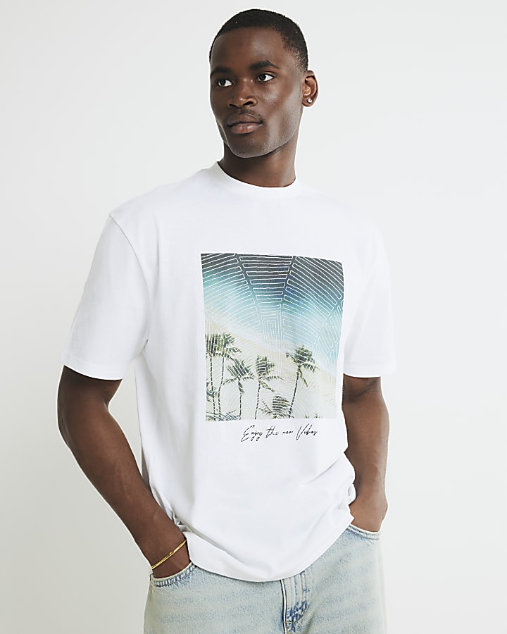 White Palm Tree Embroidered T-Shirt