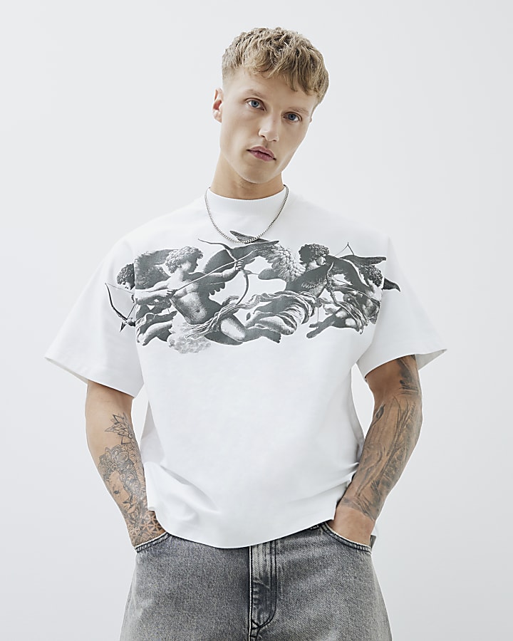 White Oversized Fit Cherub Front T-Shirt