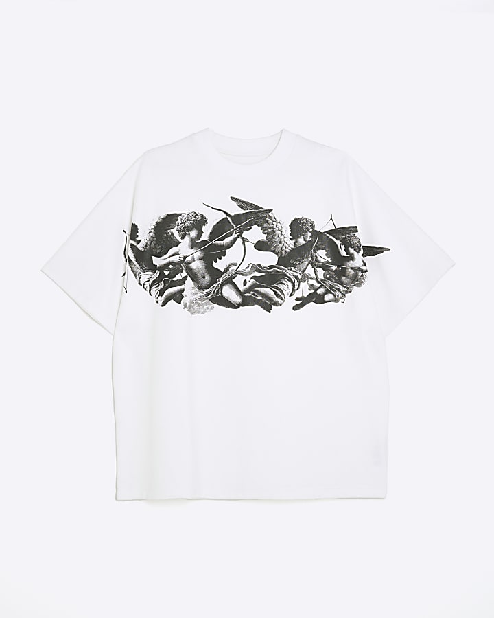 White Oversized Fit Cherub Front T-Shirt