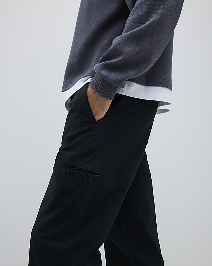 Black Loose Fit Pull On Trousers