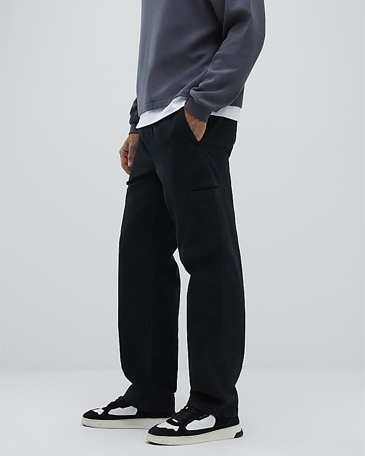 Black Loose Fit Pull On Trousers