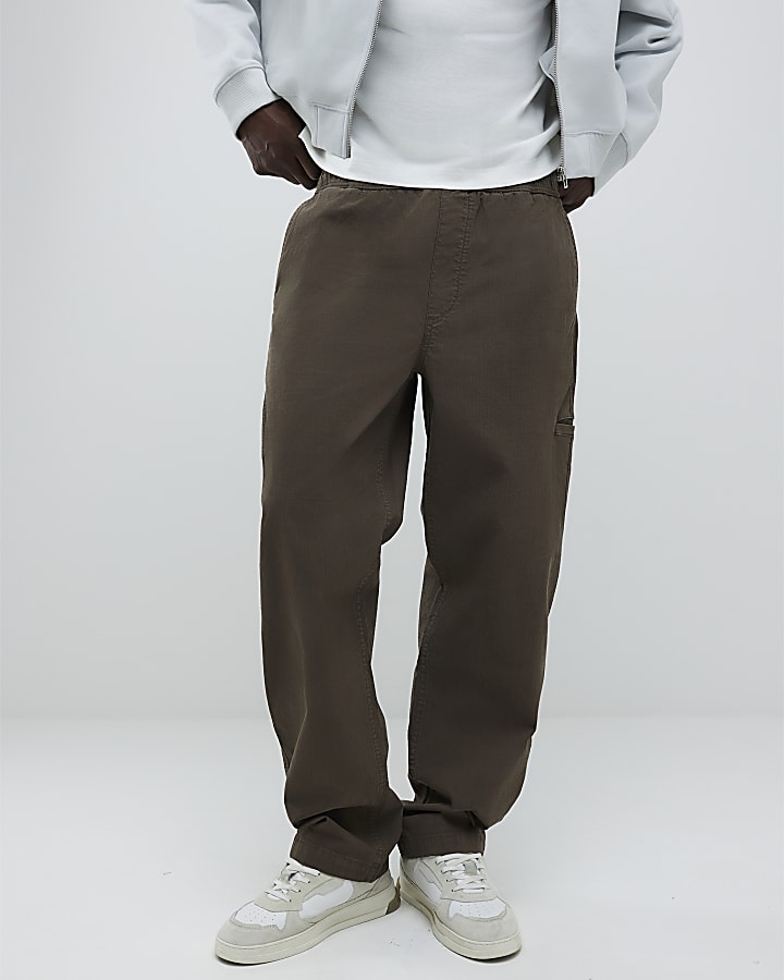 Brown Loose Fit Pull On Trousers