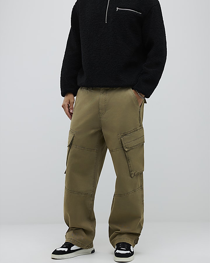 Khaki Super Baggy Cargo Trousers