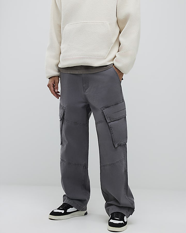 Grey Super Baggy Cargo Trousers
