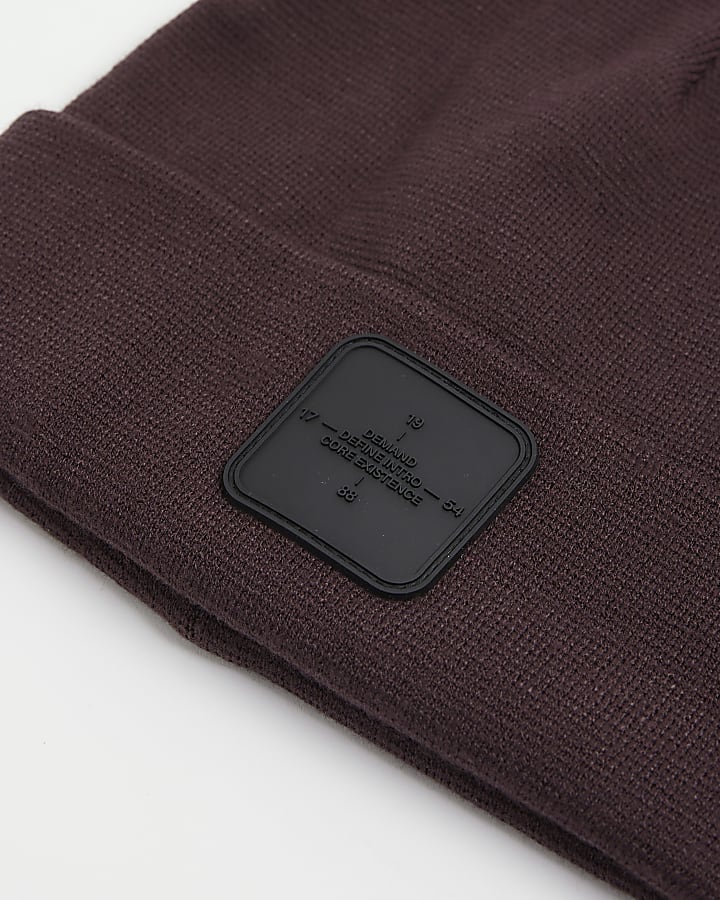 Brown Badge Beanie Hat