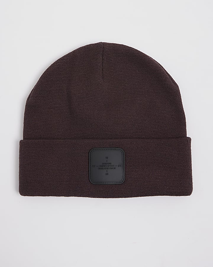 Brown Badge Beanie Hat