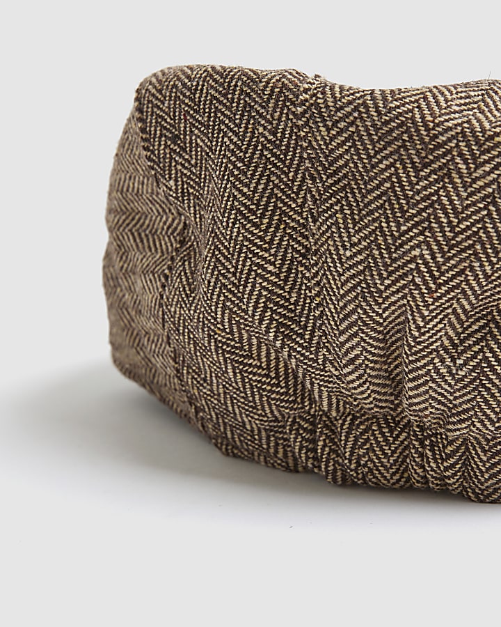 Brown Herringbone Baker Boy Cap