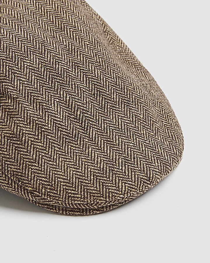 Brown Herringbone Baker Boy Cap