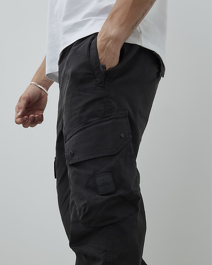 Black Regular Fit Cargo Trousers