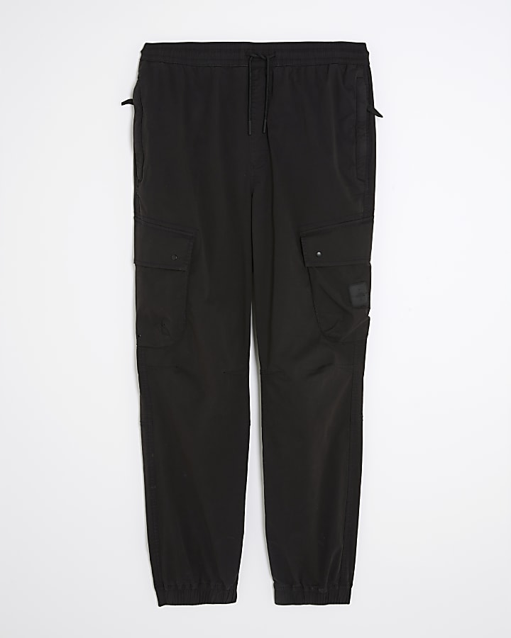 Black Regular Fit Cargo Trousers