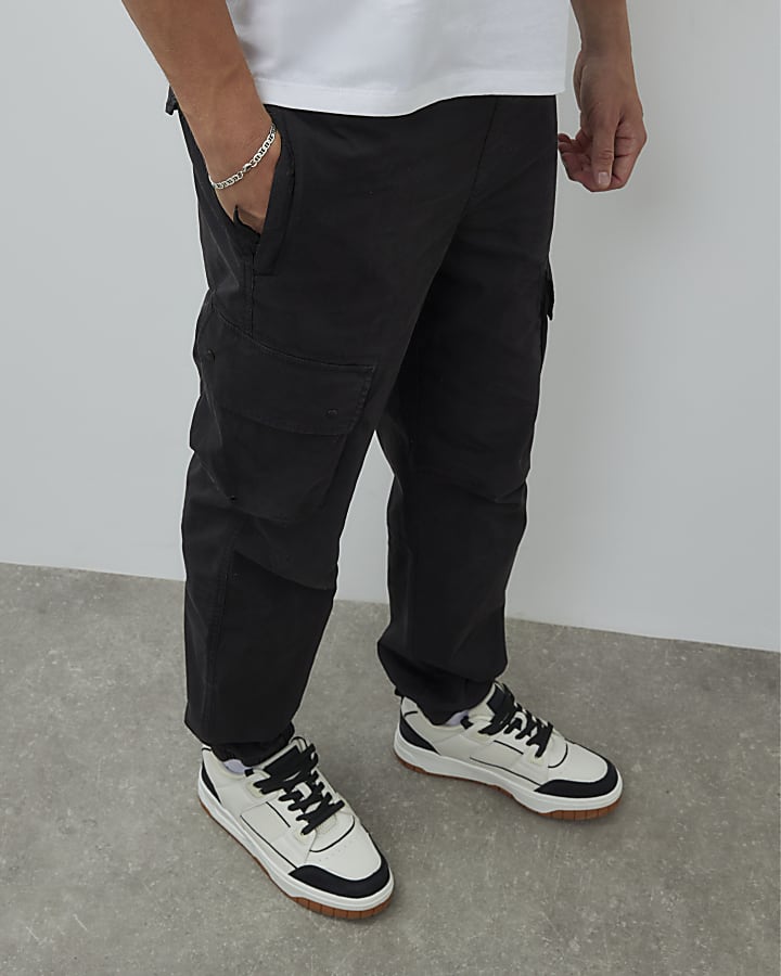 Black Regular Fit Cargo Trousers