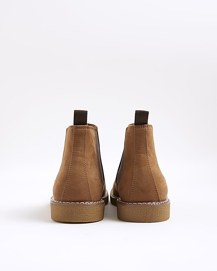 Brown Faux Suede Crepe Soles Chelsea Boots