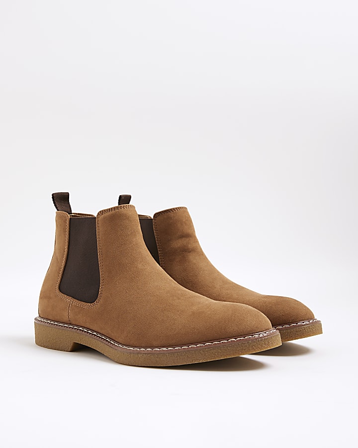 Brown Faux Suede Crepe Soles Chelsea Boots
