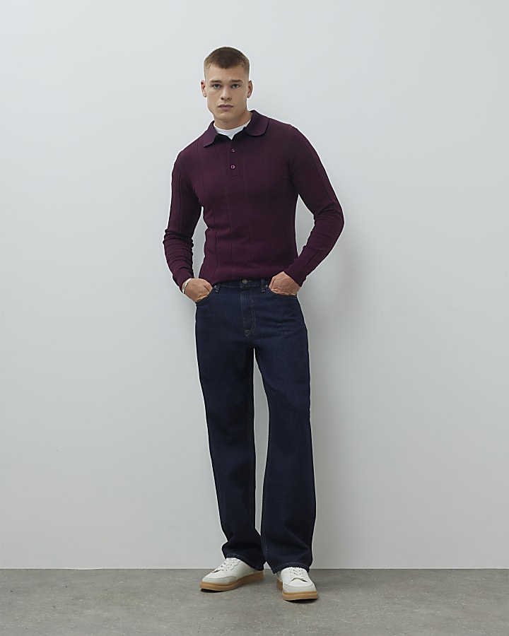 Red Muscle Fit Ribbed Polo Shirt