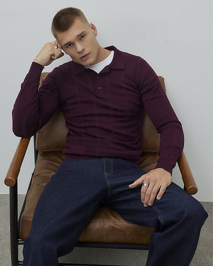 Red Muscle Fit Ribbed Polo Shirt