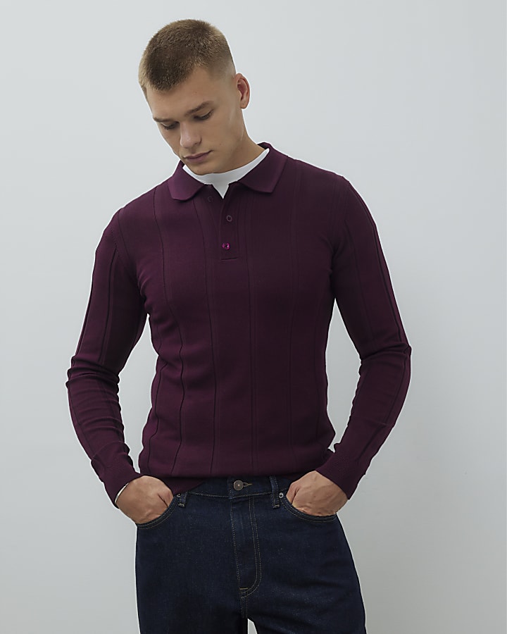Red Muscle Fit Ribbed Polo Shirt