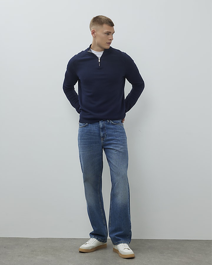 Navy Long Sleeve Half Zip Jumper